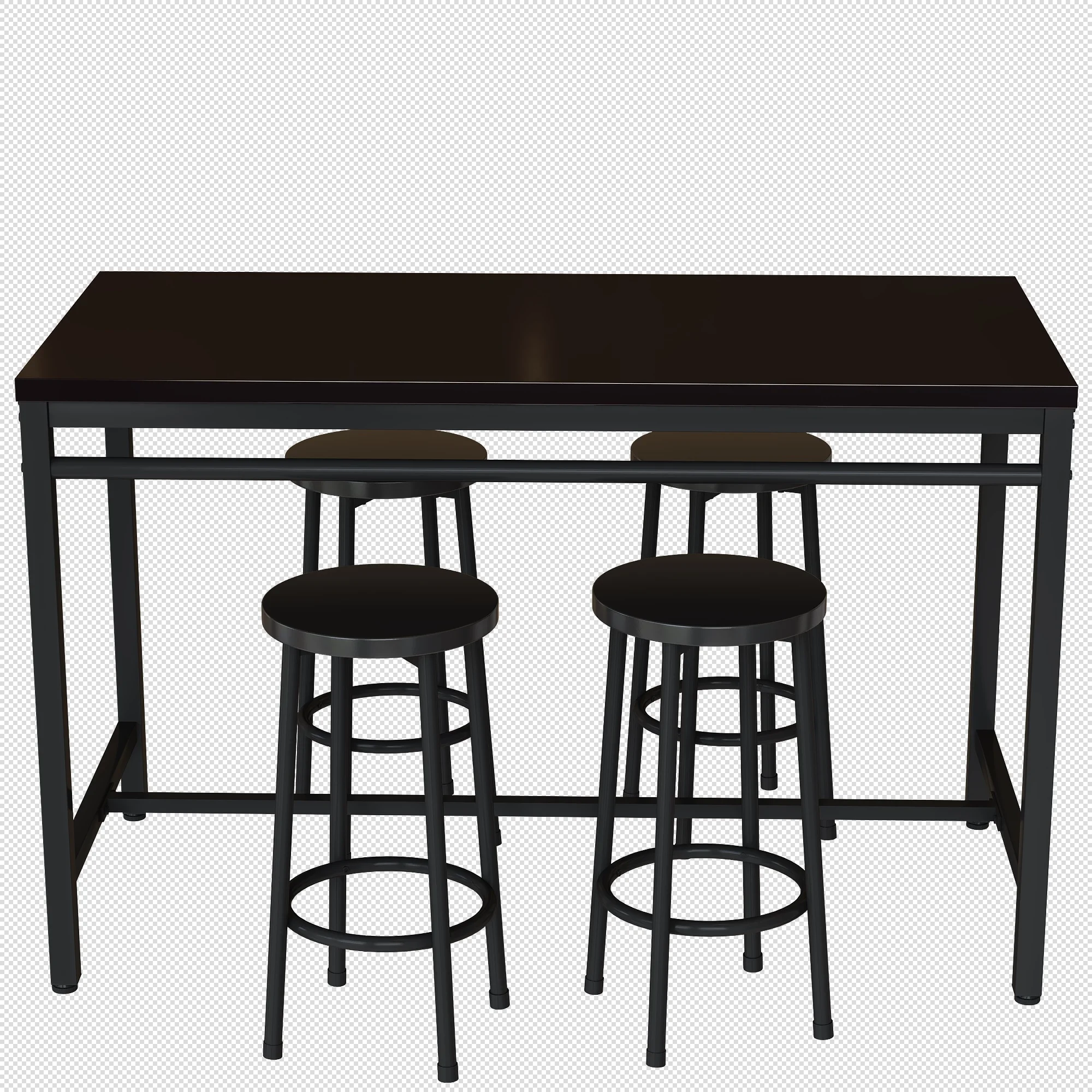 Anself 5-piece rural kitchen table with four bar stools, metal frame and MDF, black