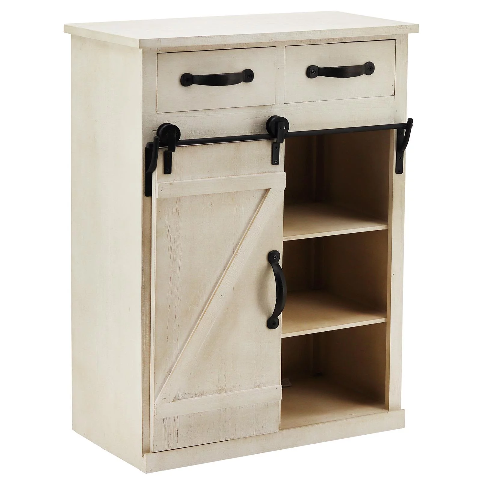 SamyoHome Farmhouse Rustic Wood Floor Cabinet for Living Room Bedroom Entryway, Fully Assembled Burlywood White