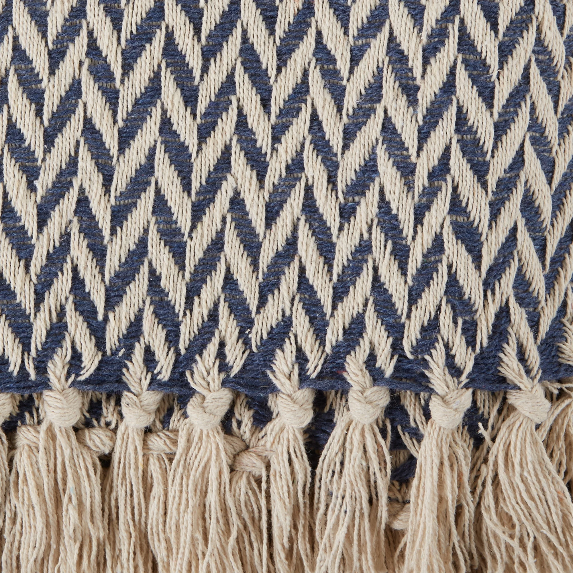 Nautical Blue Cotton Zig-Zag Throw