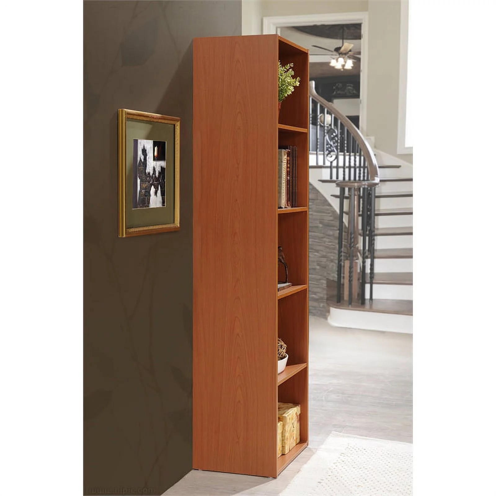 Home Square 5 Shelf Multi-Purpose Wooden Bookcase Set in Cherry (Set of 2)