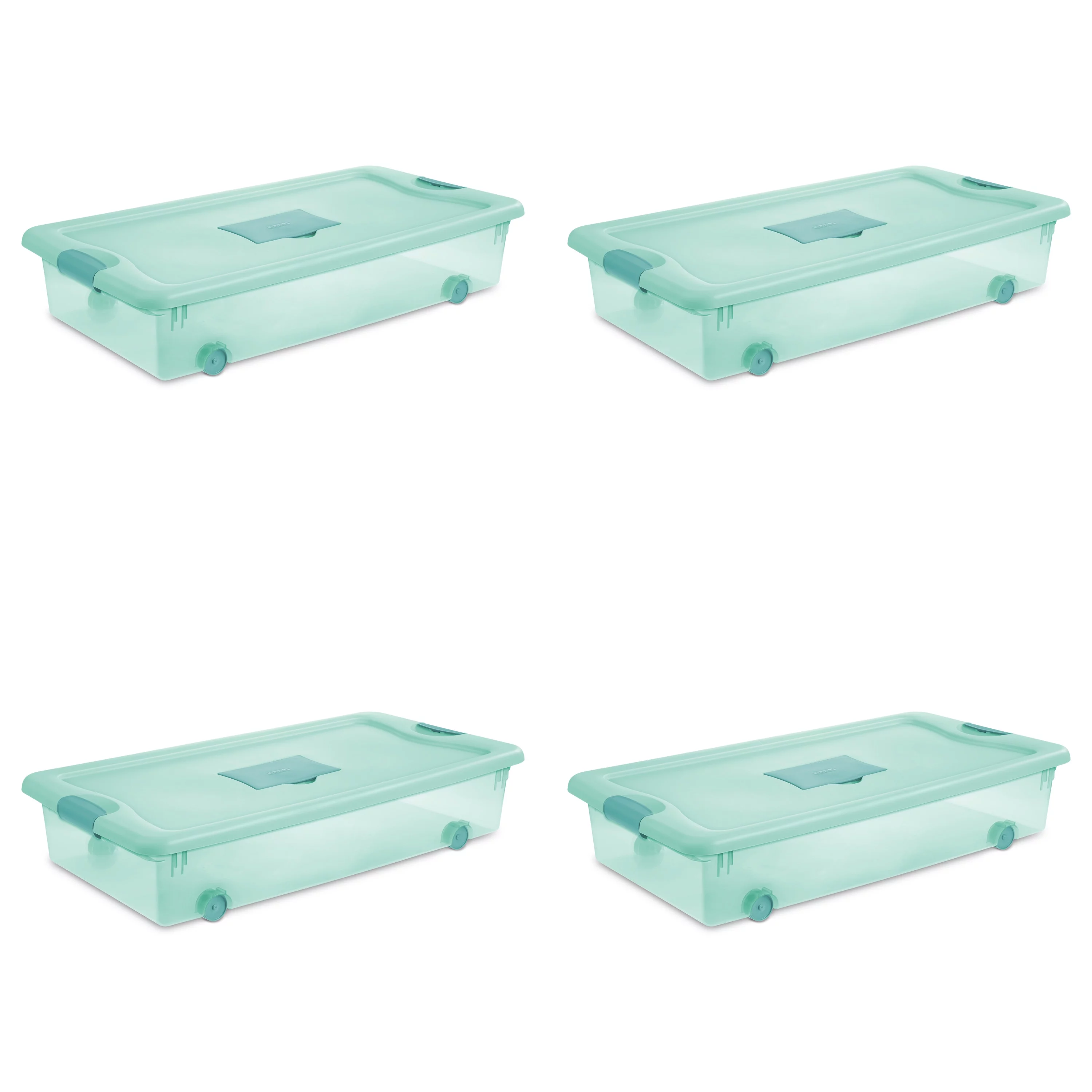 Sterilite 56 Qt. Wheeled Fresh Scent Box Aqua Tint Set of 4