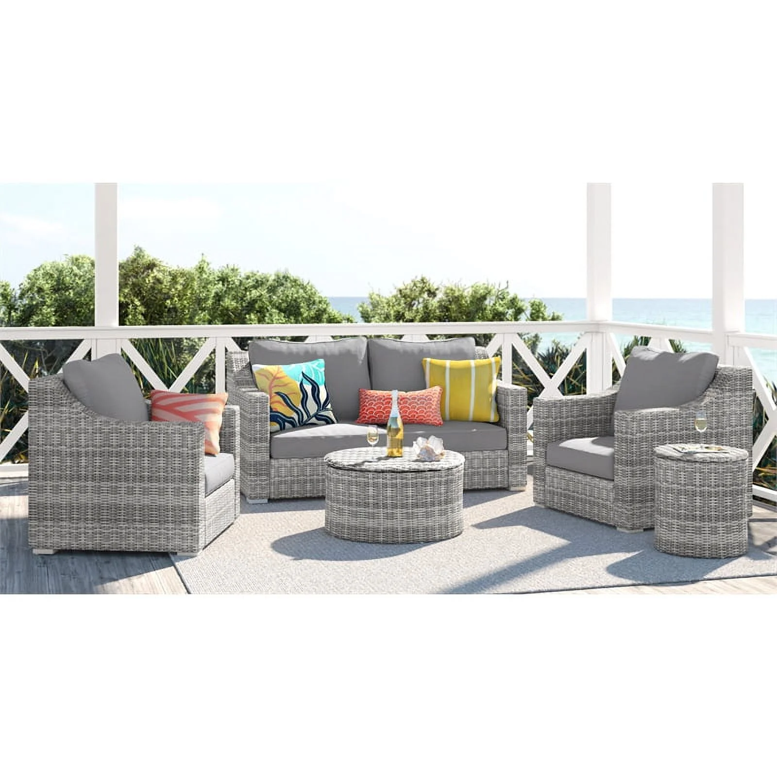 Afuera Living Modern Wicker / Rattan Outdoor Arm Chair with Metal Frame in Gray