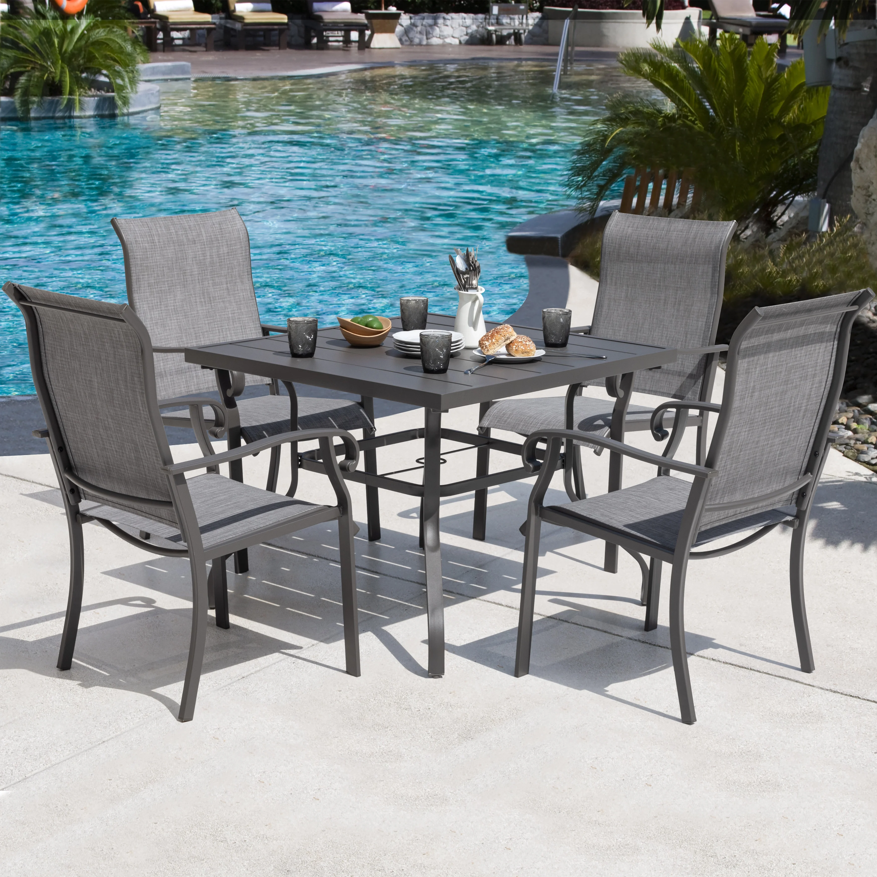 Nuu Garden Outdoor 5-Piece Dining Set, Textilene Fabric Chairs and Square Table