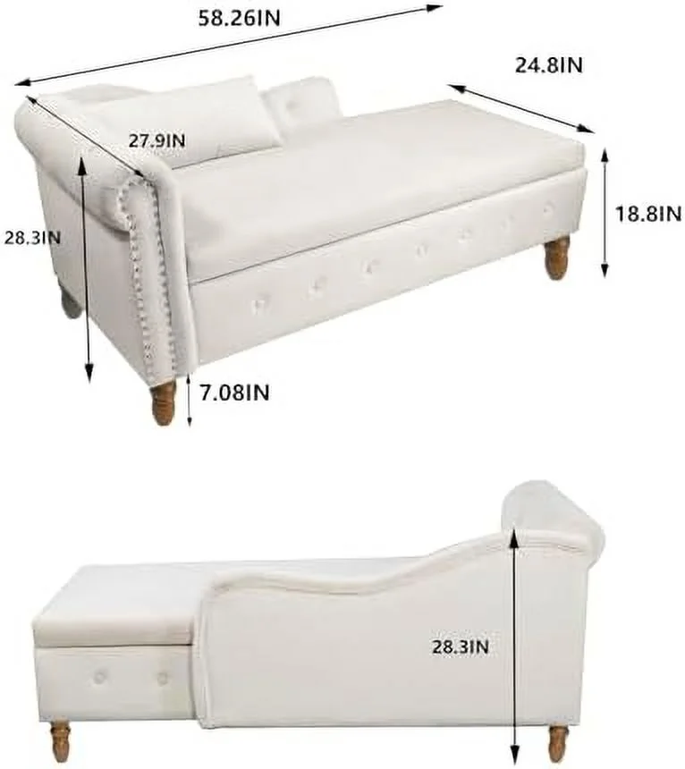 JYHOME Velvet Chaise Lounge Indoor with   Button Tufted Chaise Chair with Lumbar Pillow and Rolled Arm  Upholstered Chaise Lounge Chair for Living Room Bedroom Office Beige