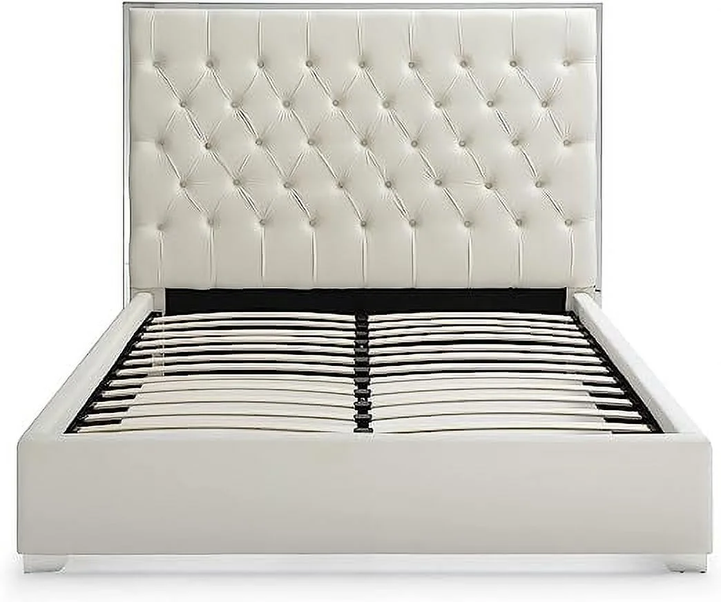 Go Green Woods Sophia Velvet Queen Bed with Silver Metal Frame (Cream)