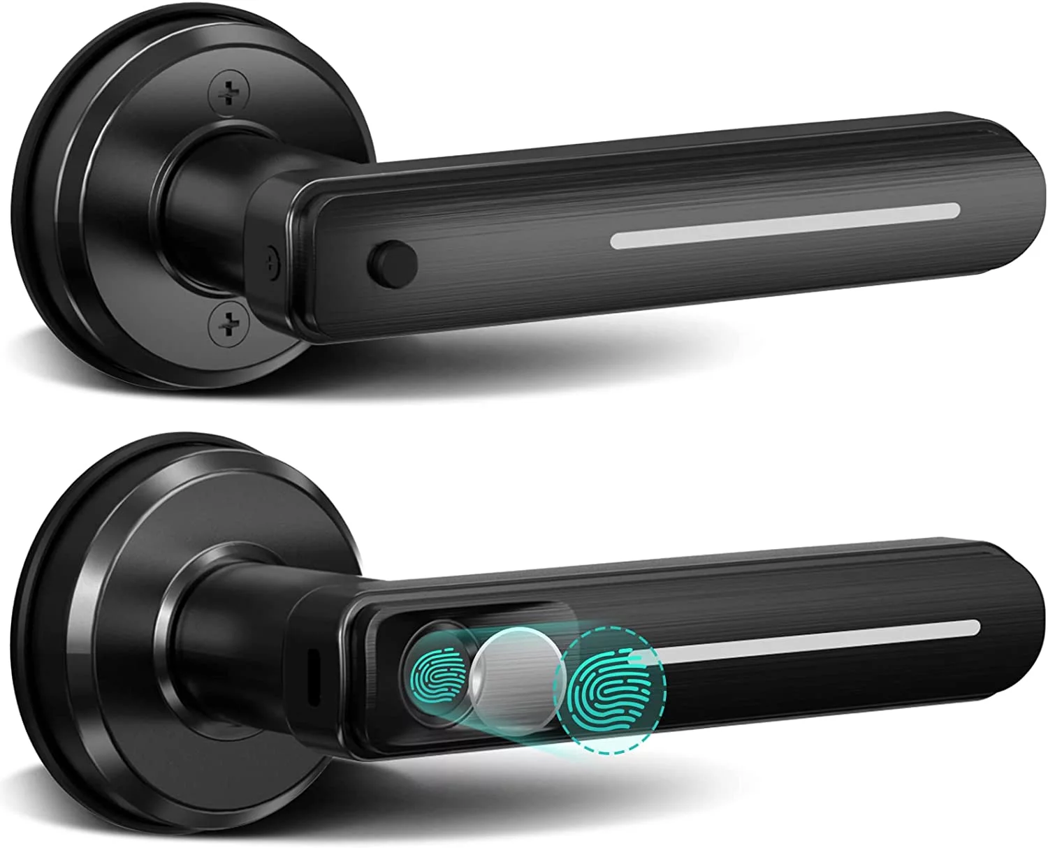 GeekTale Fingerprint Door Lock, Biometric Doorknob Keyless Entry Door Locks with Handle, Smart Door Handle Fingerprint Lock for Bedroom, Office, Apartments, AirBnB, Hotels Black