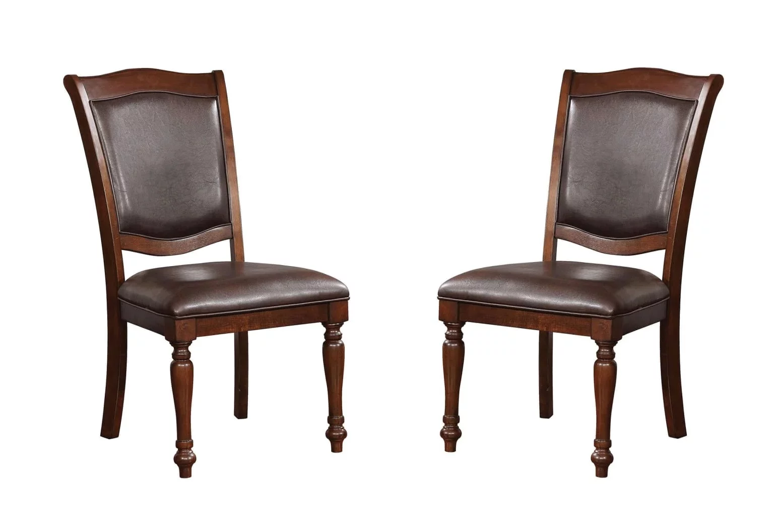 CoSoTower Luxurious Traditional Dining Chairs Brown Cherry Solid Wood Espresso Leatherette Seat Set of 2pc Side Chairs Turned Legs Kitchen Dining Room