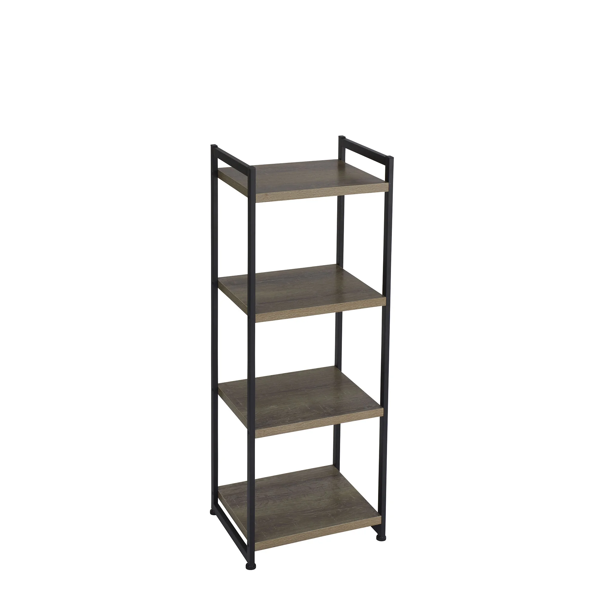 Household Essentials Jamestown Narrow 4 Shelf Open Storage Bookshelf Ashwood Rustic Wood Grain and Black Metal
