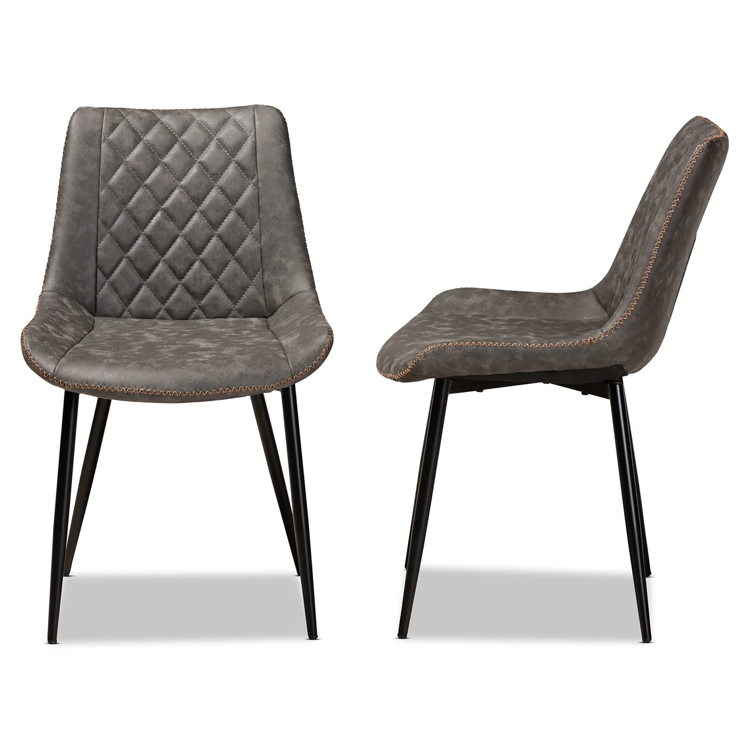 Set of 2 Baxton Studio Loire Grey and Brown Upholstered Dining Chairs