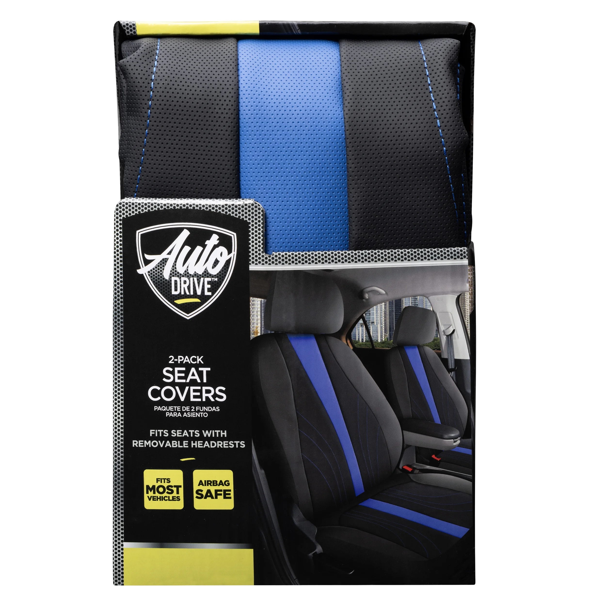 Auto Drive 2-Piece Black-Blue Marlo Seat Covers
