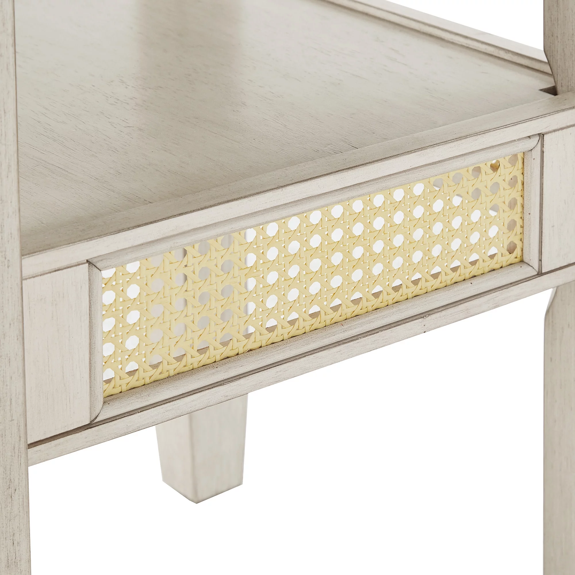 Weston Home Pulukan Cane Accent Round Dining Table with 2-Drop Leaves, Oak and Antique White Finish