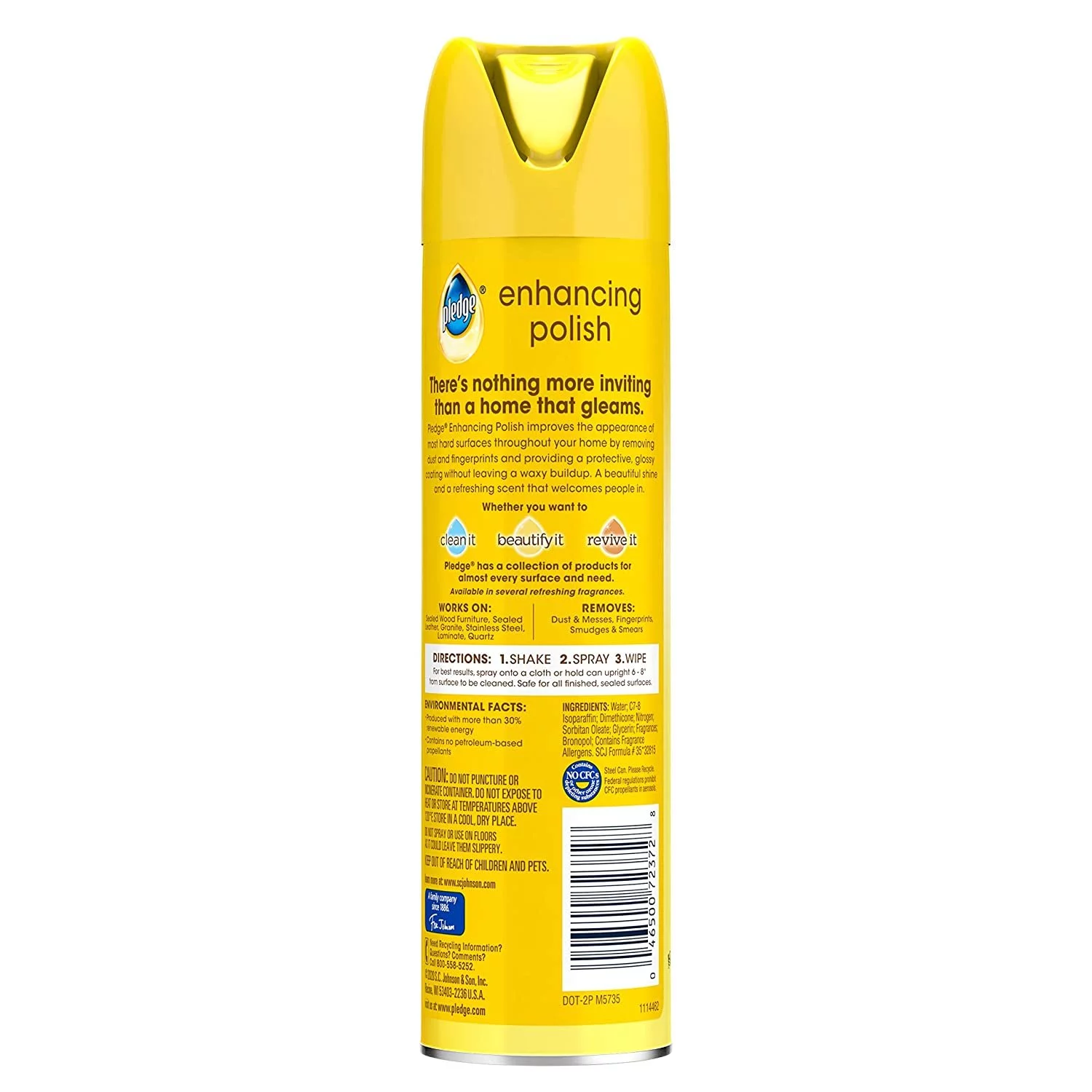 Pledge Beautify It Lemon Enhancing Polish Spray - Removes Dust & Fingerprints. Provides Protective, Glossy Coating 1 Aerosol Spray, 9.7 oz
