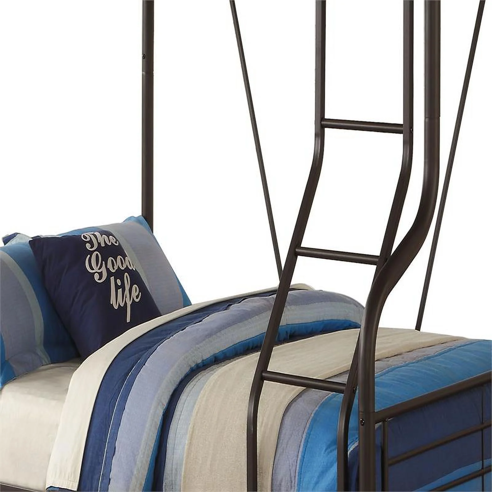 Benzara BM201997 Metal Twin Size Over Full Size Bunk Bed with Guardrail & Ladder, Gray