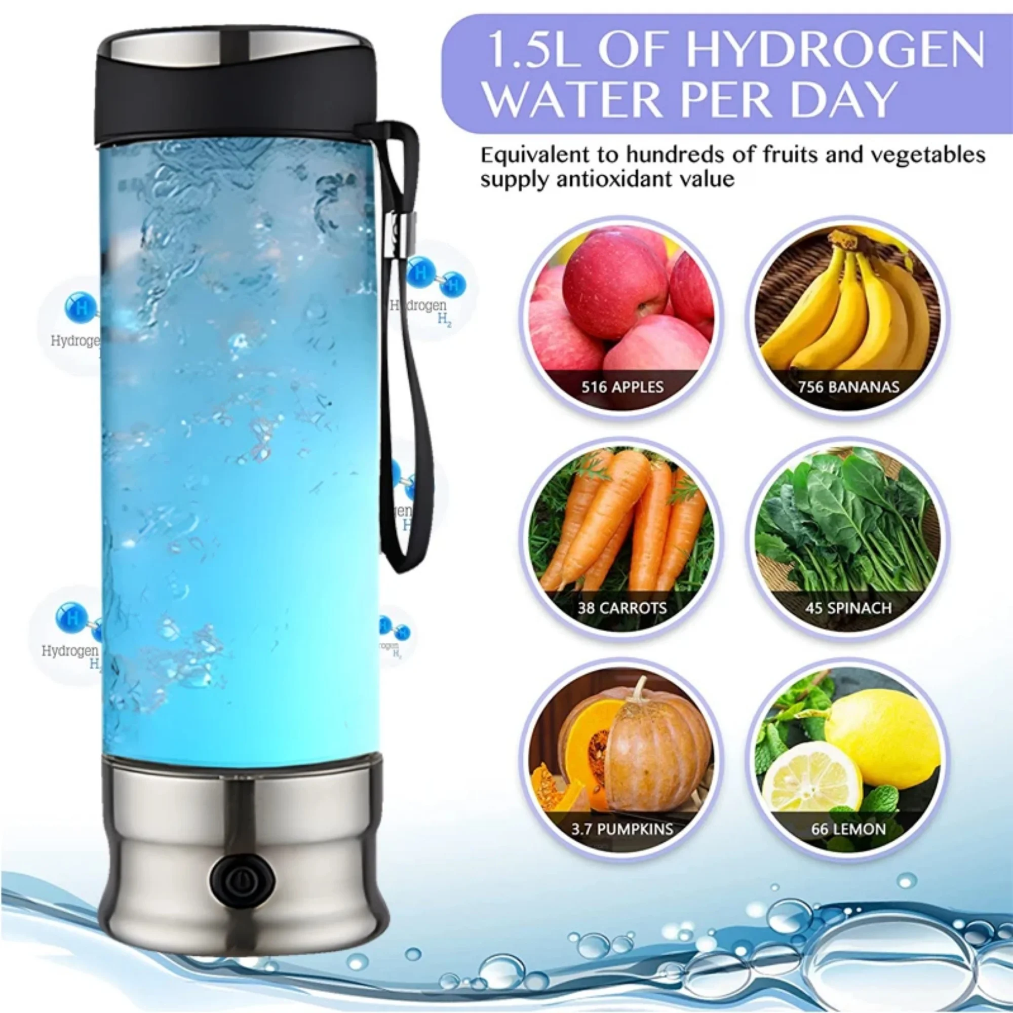 PGAST ORP Hydrogen Bottle Electric Water Filter Hydrogen Water Generator Water Bottle Ionizer Maker Hydrogen-Rich Water Antioxidants