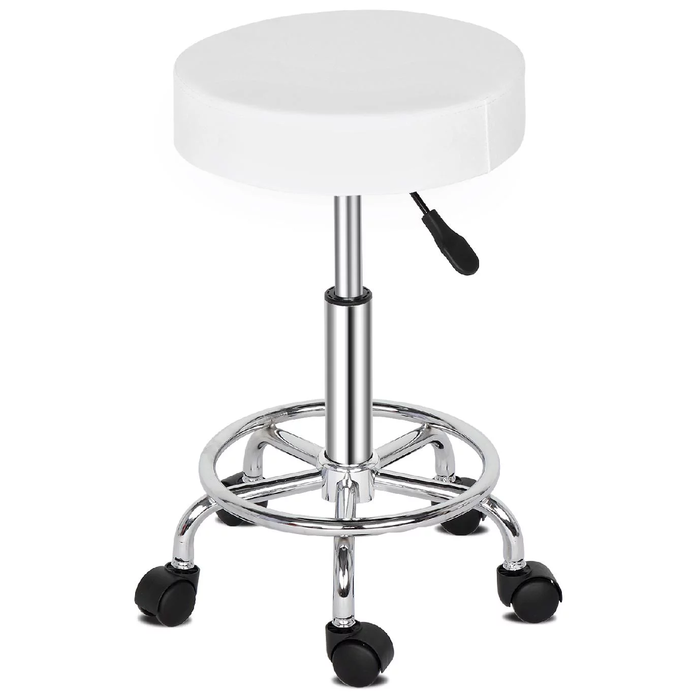 OmySalon Adjustable Salon Chair Stool with 360-Degree Rolling Wheel White