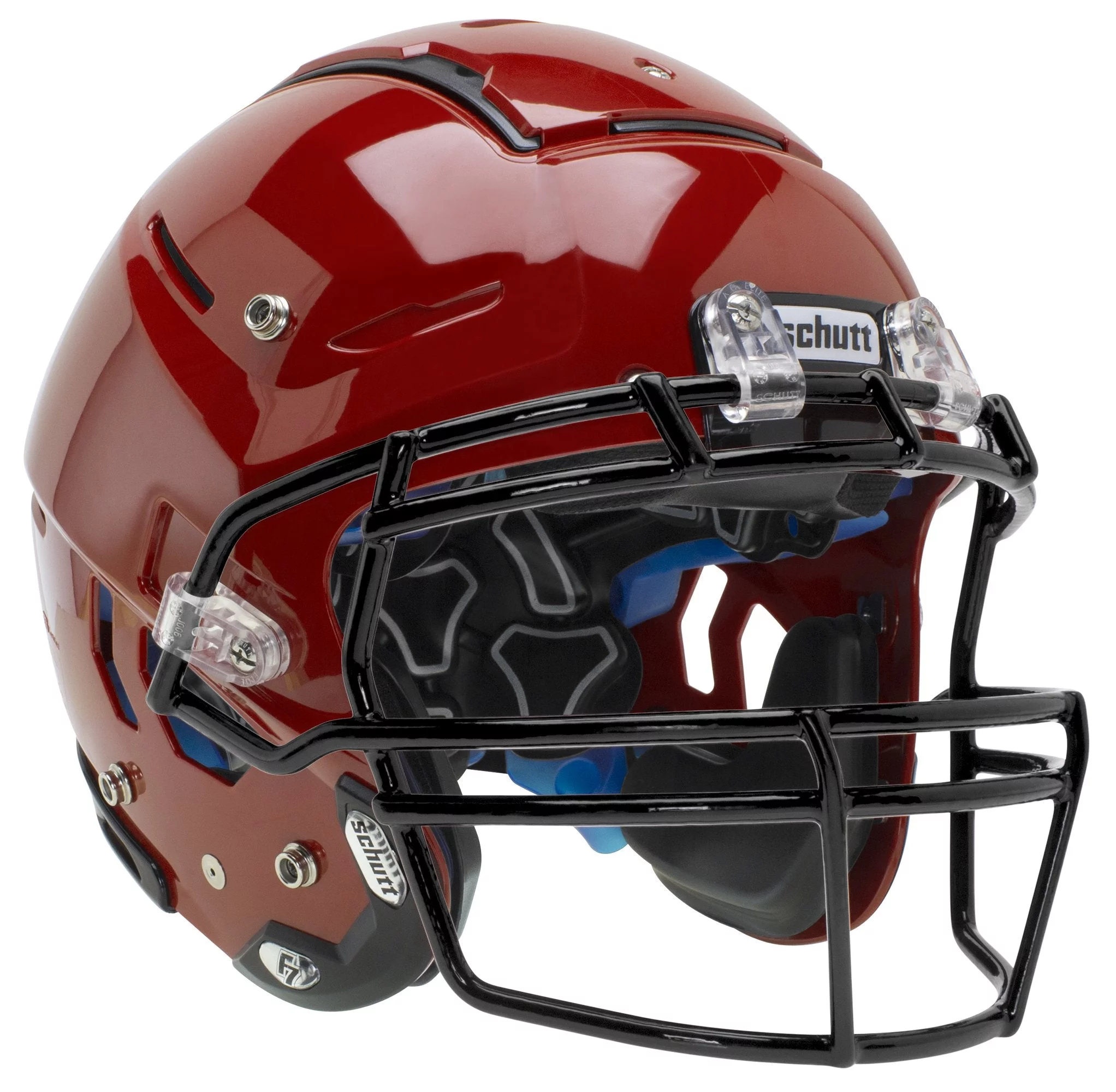 Schutt F7 LX1 Youth Football Helmet w/ attached Carbon Steel Facemask (L, Scarlet, Black ROPO-NB)