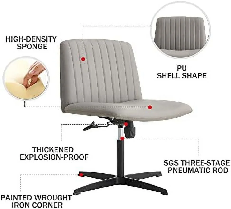 HYHBIBOOM Armless Office Desk Chair No Wheels  PU Adjustable Swivel Criss Cross Chair with 105 ° to 120 ° Elastic Recline and Padded Mid Back Ergonomic Task Chair Wide Chair Vanity Chai