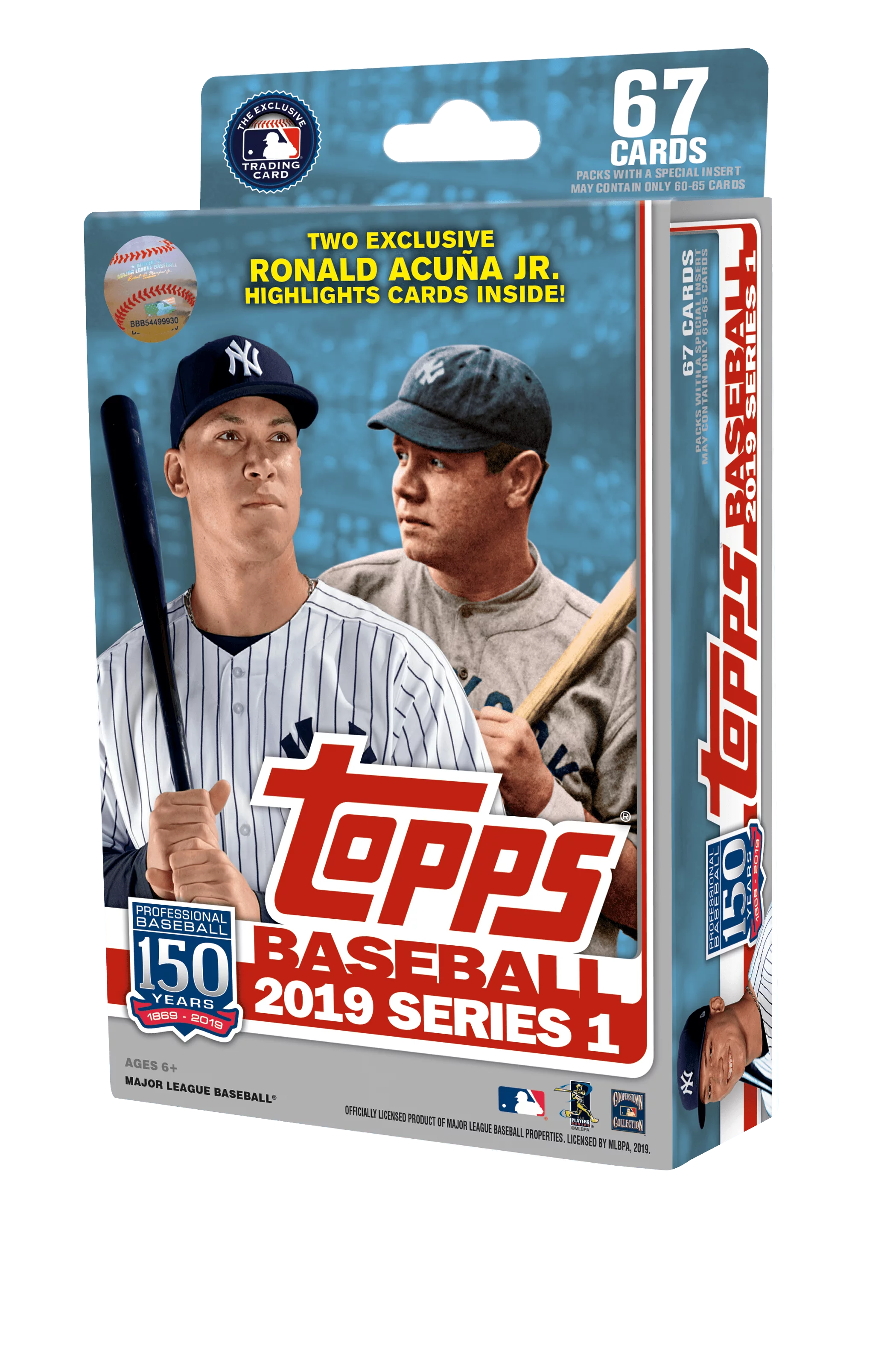 2019 TOPPS MLB BASEBALL SERIES 1 HANGER BOX- RELIC EDITION WITH 67 CARDS AND EXCLUSIVE RONALD ACUNA JR CARDS