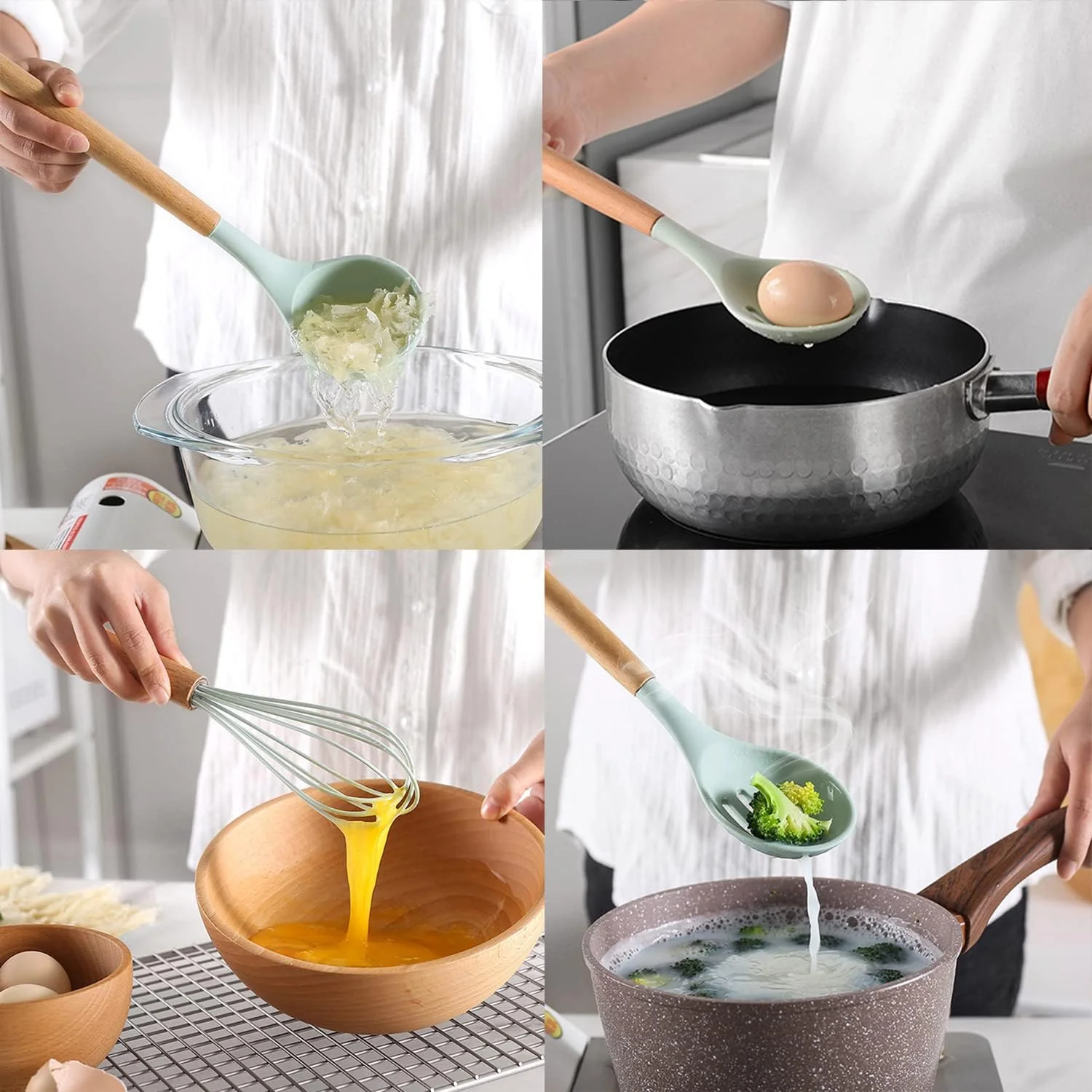 12-piece Silicone Kitchen Utensils Set, Non-stick Cookware Is Heat-resistant, BPA-free, Stirring Kitchen Tool Set (Light Green)