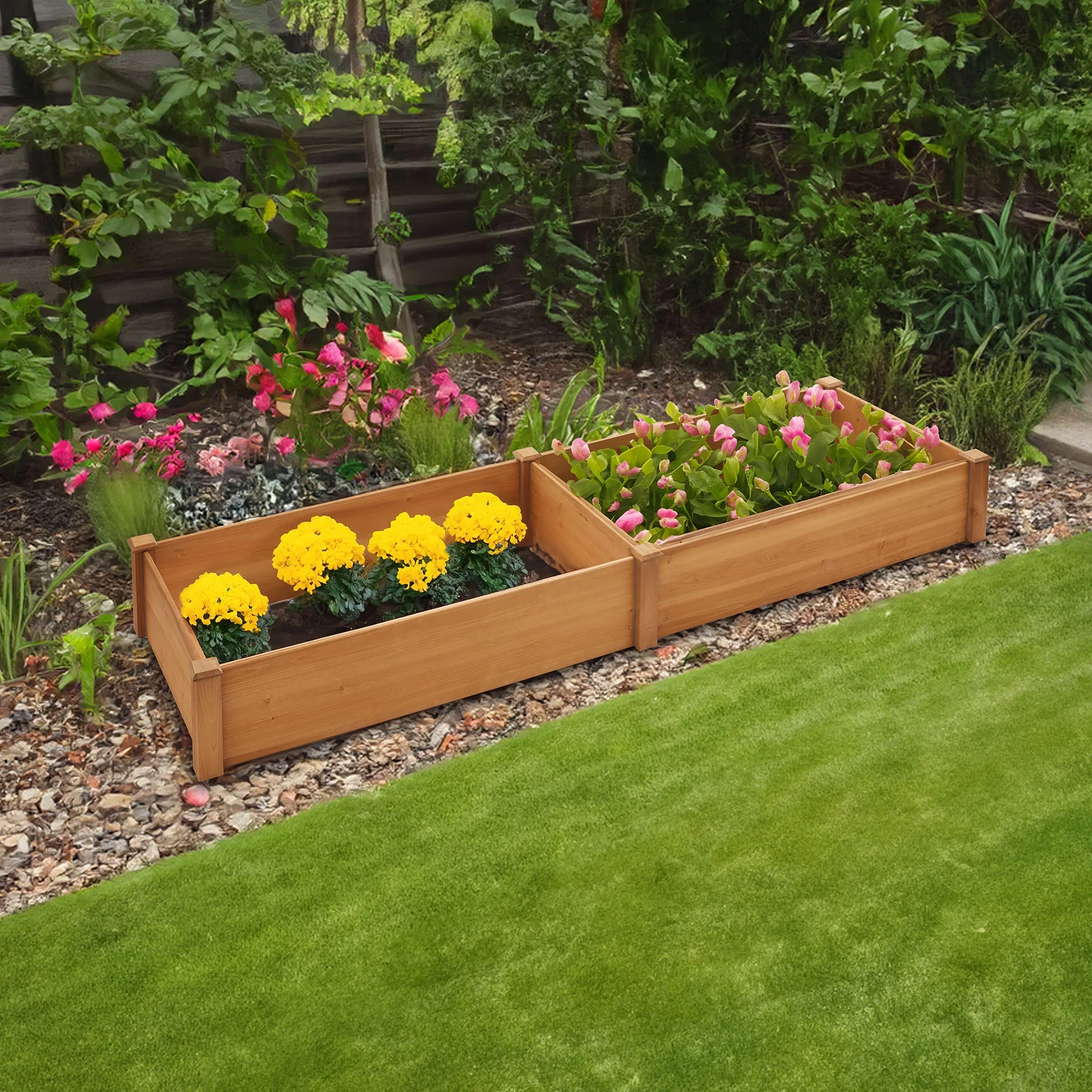Outdoor Raised Garden Bed - Wooden Planter Box for Vegetables, Grass, Lawn, and Yard - 96 x 28 x 10, Natural