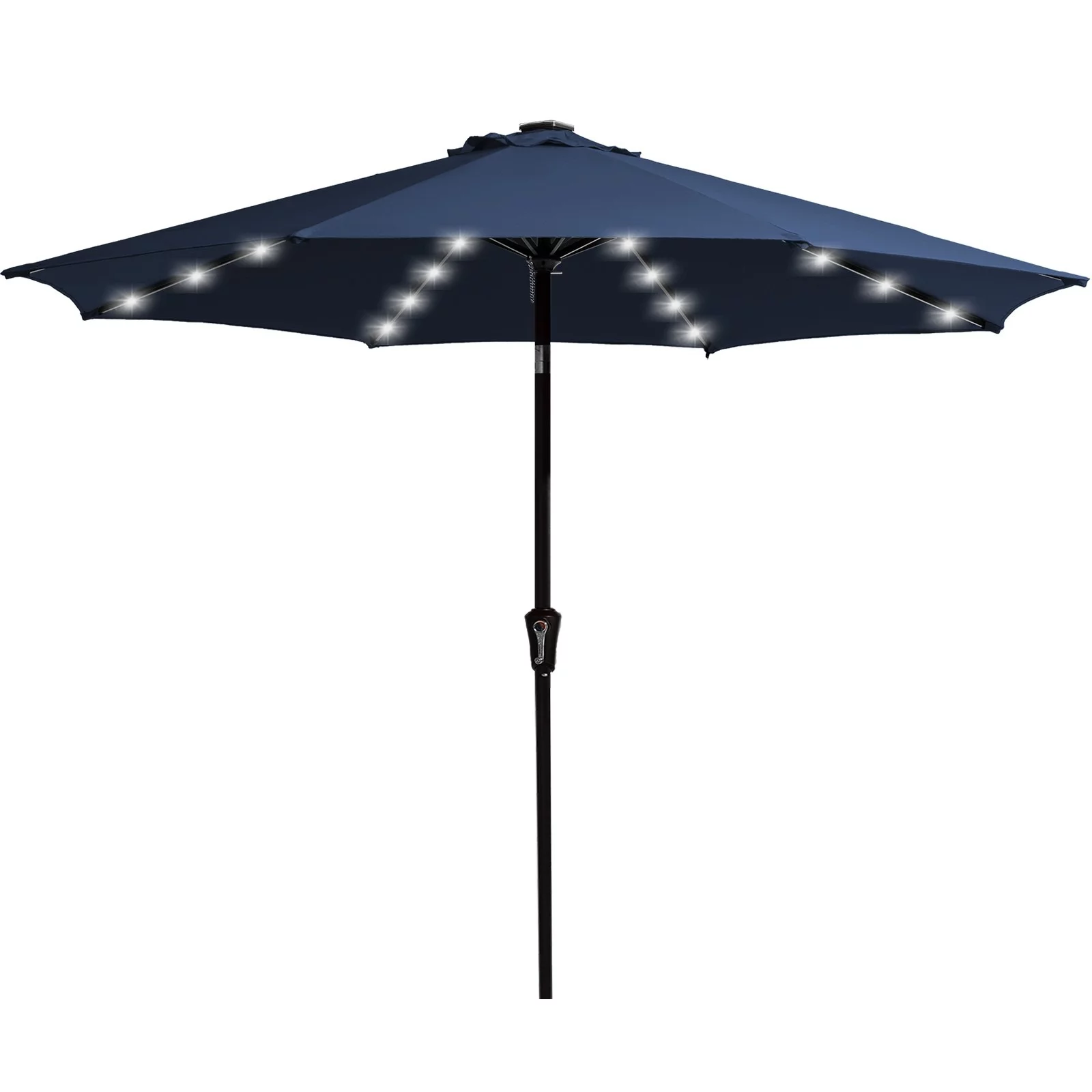 JUSTLET 9' Outdoor Patio Market Solar Umbrella w/ LED Lights, Navy Blue