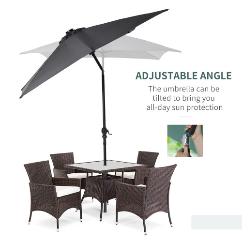 Buumin Outsunny 9' x 7' Solar Umbrella, LED Lighted Patio Umbrella for Table or Base with Tilt & Crank, Outdoor Umbrella for Garden, Deck, Backyard, Pool, Beach, Dark Gray