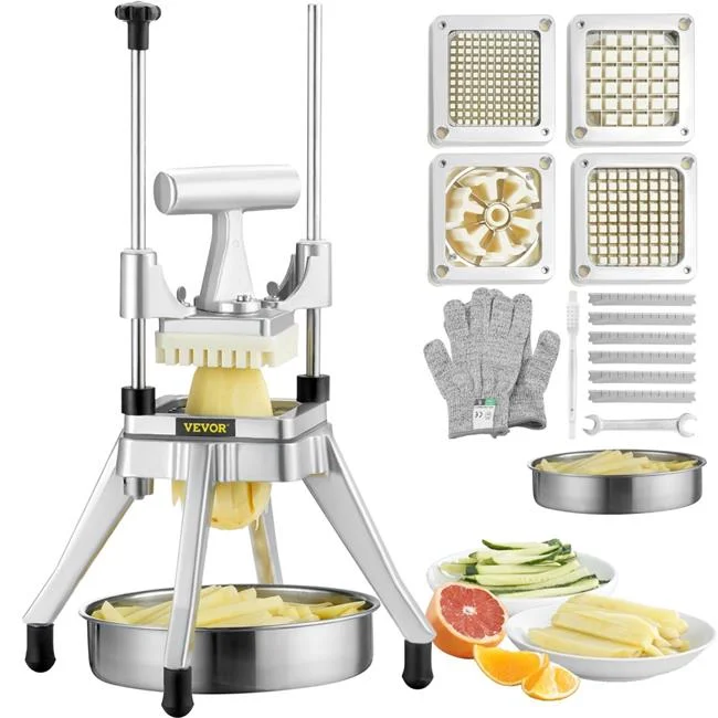 Vevor  Commercial Vegetable Fruit Chopper, Stainless Steel French Fry Cutter with 4 Blades - 0.25 x 0.37 x 0.50 in.