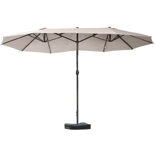 Buumin Outsunny Patio Umbrella 15' Steel Rectangular Outdoor Double Sided Market with base, Sun Protection & Easy Crank for Deck Pool Patio, Coffee