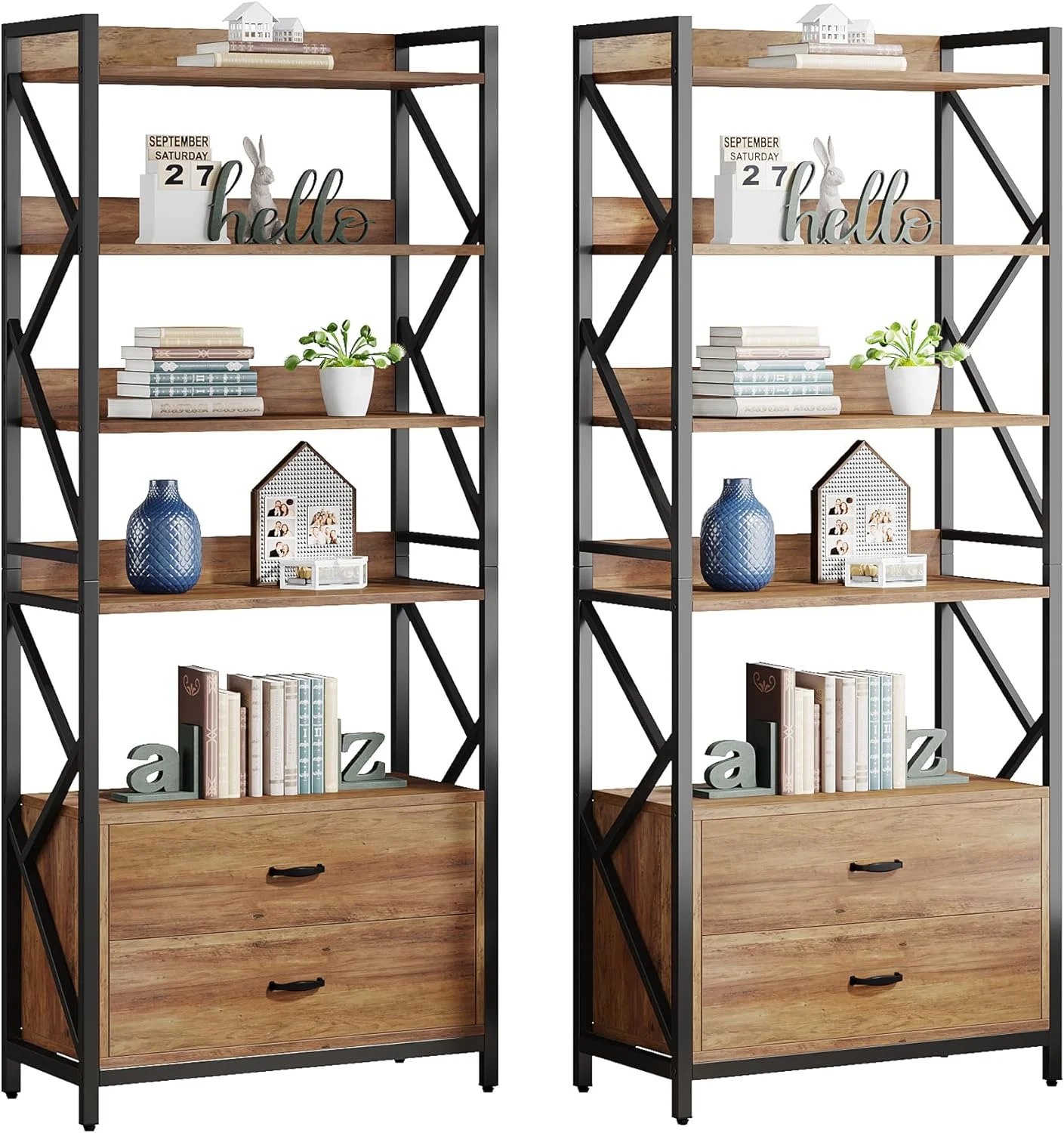 Tribesigns Bookshelf with Drawers, 70.8