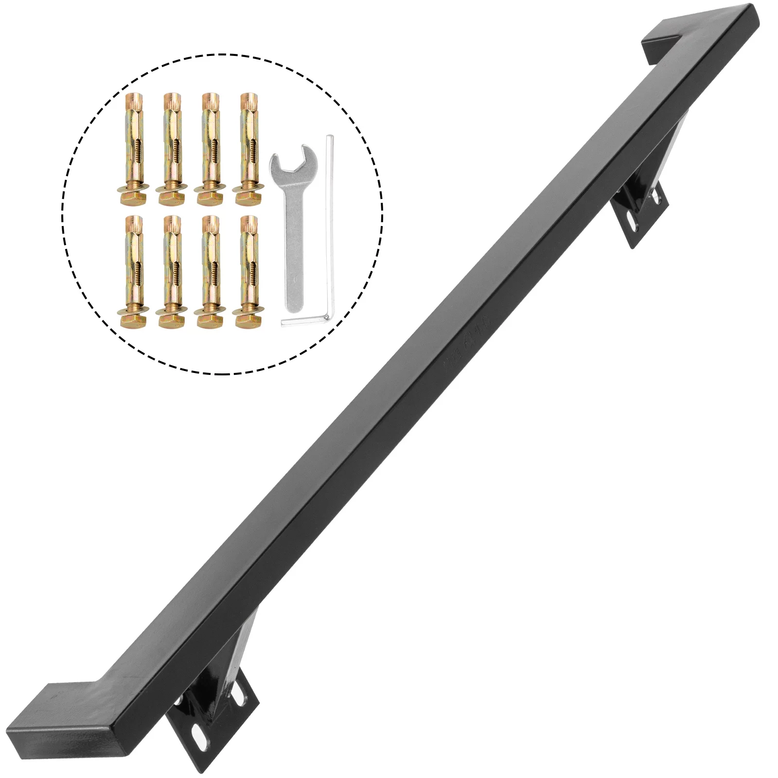 VEVOR 4 Feet Black Handrail Railings Wall Mounted Stairway Powder Coated Staircase 200lbs Load Capacity Modern Bracket Handrails for Indoor Stairs