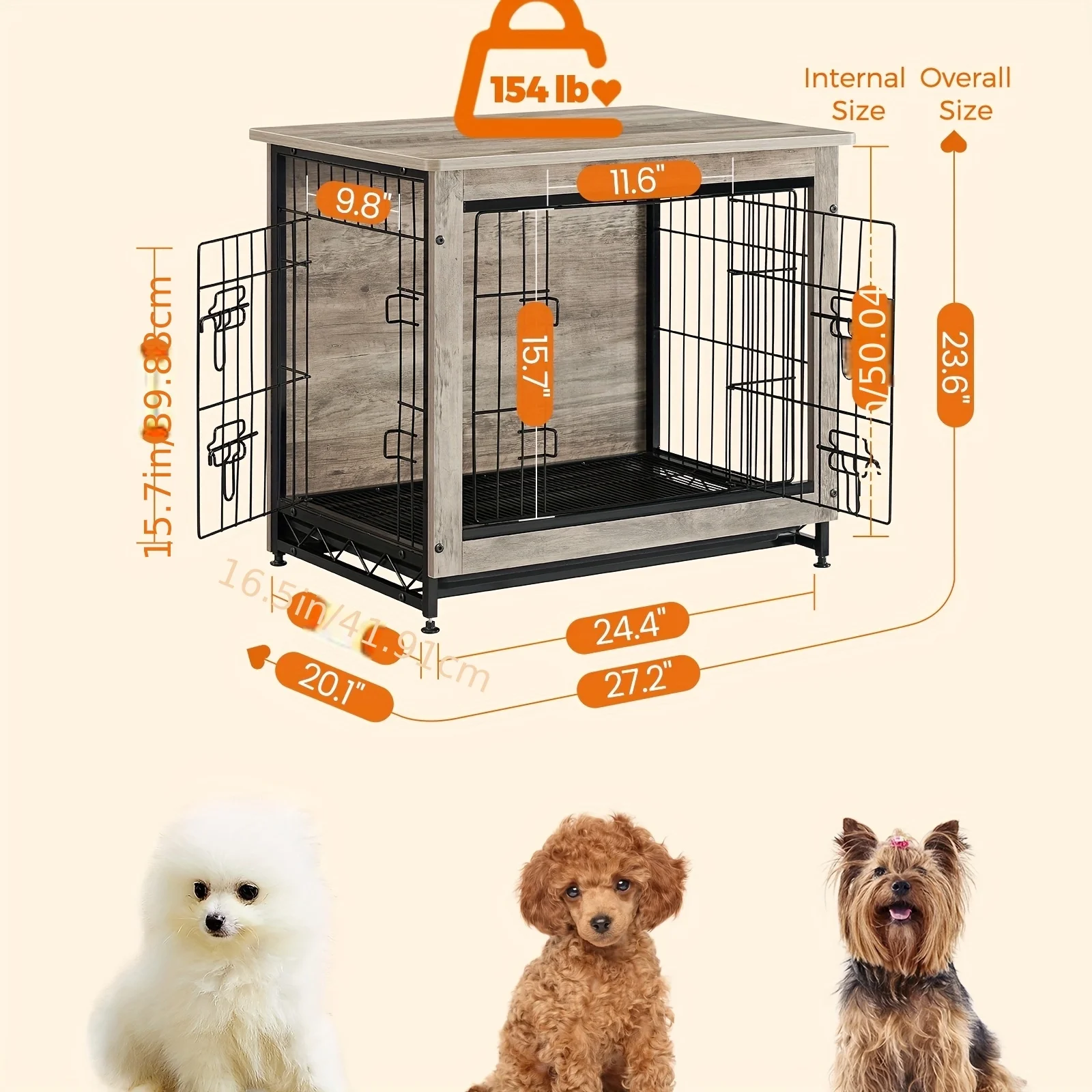 Dog Crate Furniture, Side End Table, Modern Kennel for Dogs Indoor up to 30 lb, Heavy-Duty Dog Cage with Multi-Purpose Removable Tray, Double-Door Dog House, Rustic Brown UPFC001X01