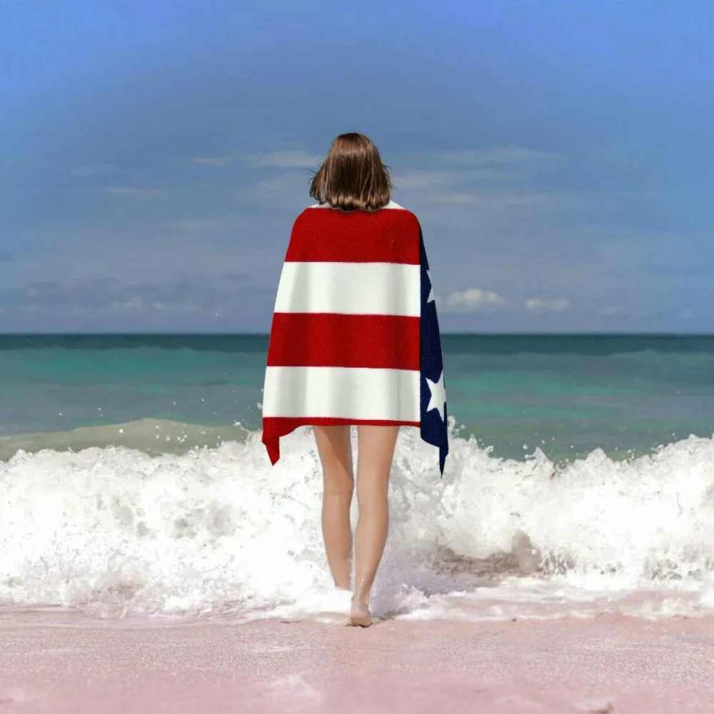 Creowell Kaufman - American Flag Beach, Bath, Pool beach towel 30x60in