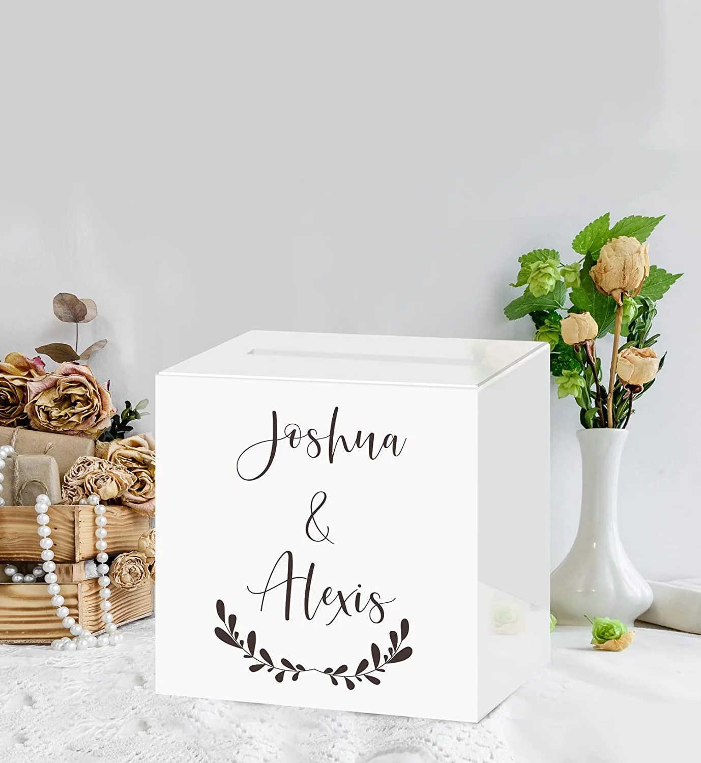 UNIQOOO White Acrylic Card Box w/Slot, Thick DIY Wedding Box Blank No Print, Large 10x10x5.5 in, for Reception Decoration Fundraiser Money Box Election Ballot Graduation Keepsake Party Favor