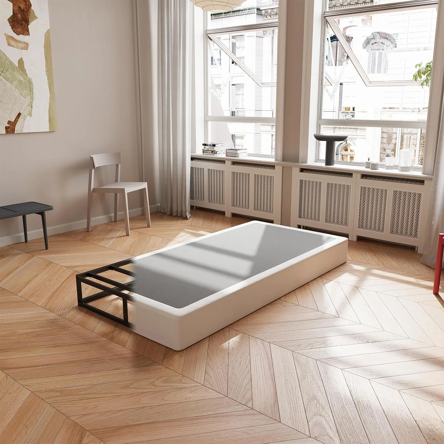 HYUN Twin Box Spring，5 Inch Low Profile Metal Boxspring with Non-Slip Fabric Bed Cover, Sturdy Heavy Duty Steel Structure Bed Base, Noise-Free Mattress Foundation, Easy Assembly，Black