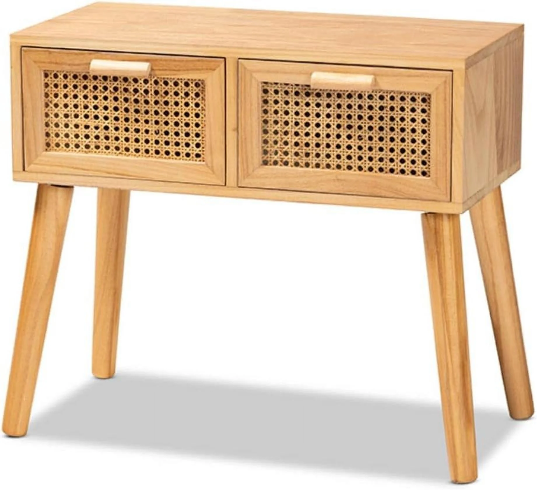 MQLIFEBOOM Falan Oak Brown Finished Wood 2-Drawer Console Table with Rattan