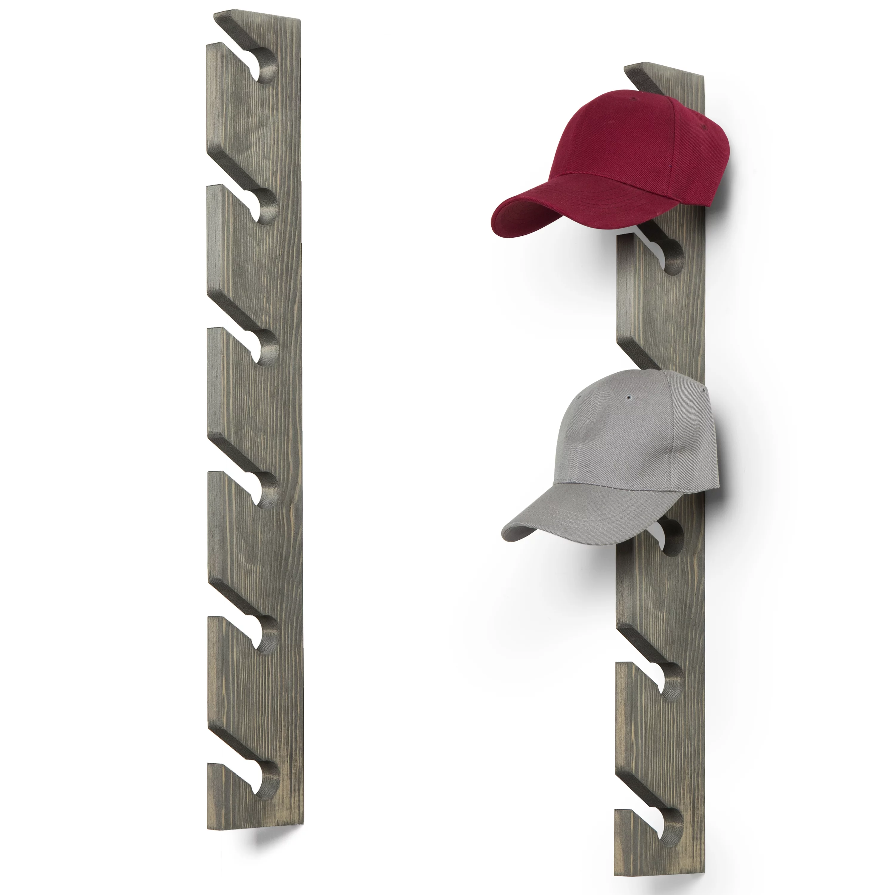 MyGift 6-Slot Vintage Gray Wood Baseball Cap Display Racks, Set of 2