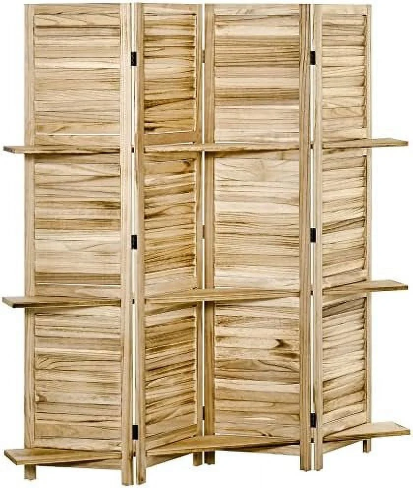 TQNJYGX 4 Panel 67" Tall Wood Privacy Screen Room Divider with 3 Display Shelves  and Folding  for Bedroom or Home Office  Grey