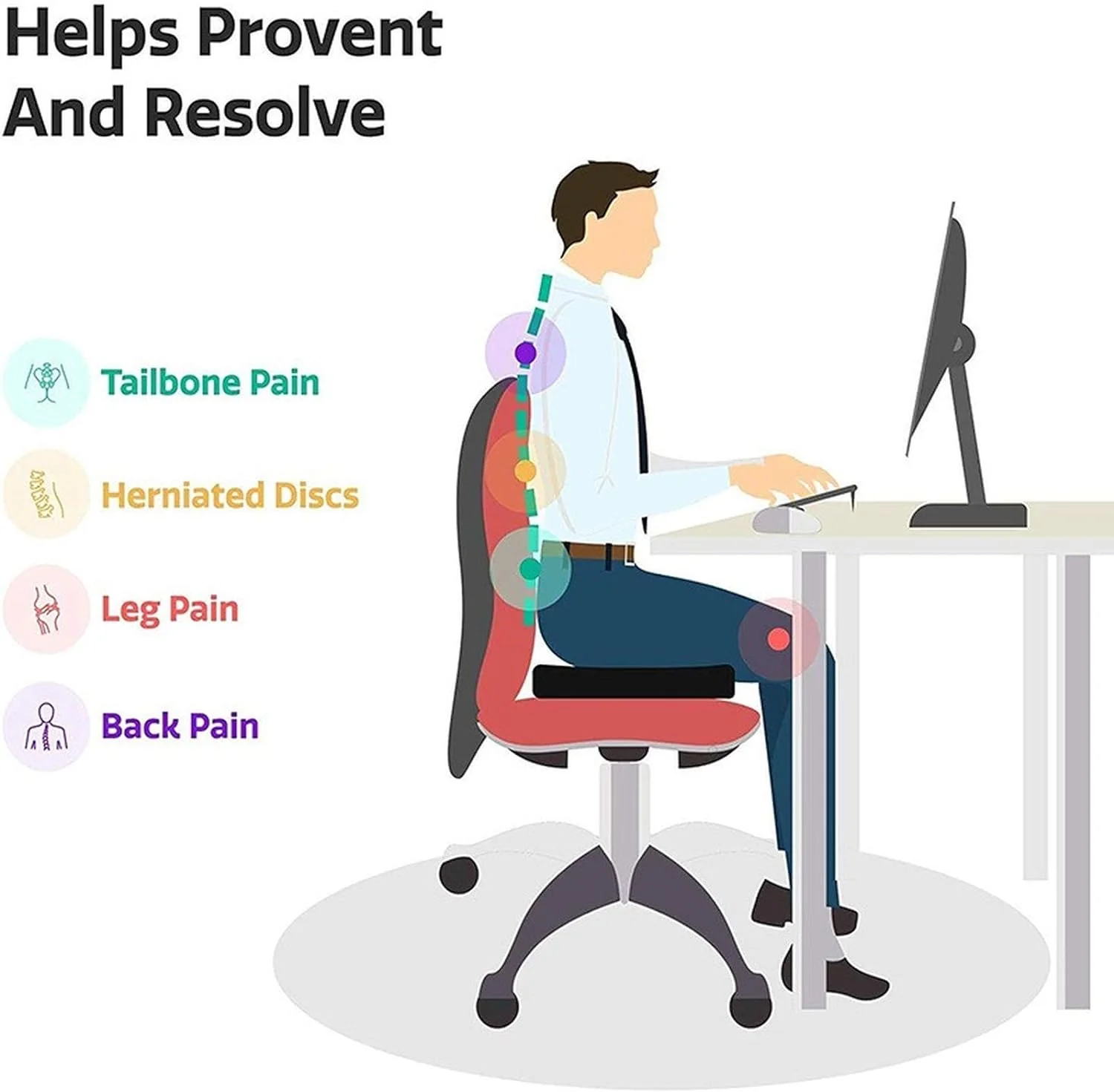 JONJUMP Cushion Pillow Gel Memory Foam Seat, Cooling Effect, Acne, Bone Relief, Office Home