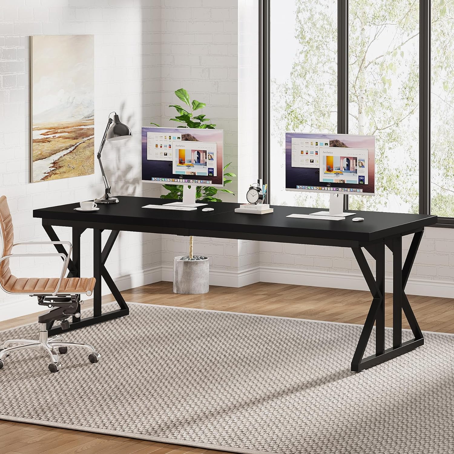 Tribesigns 78.7-Inch Executive Desk, Large Computer Office Desk, Industrial Study Writing Table for Home Office(Black)