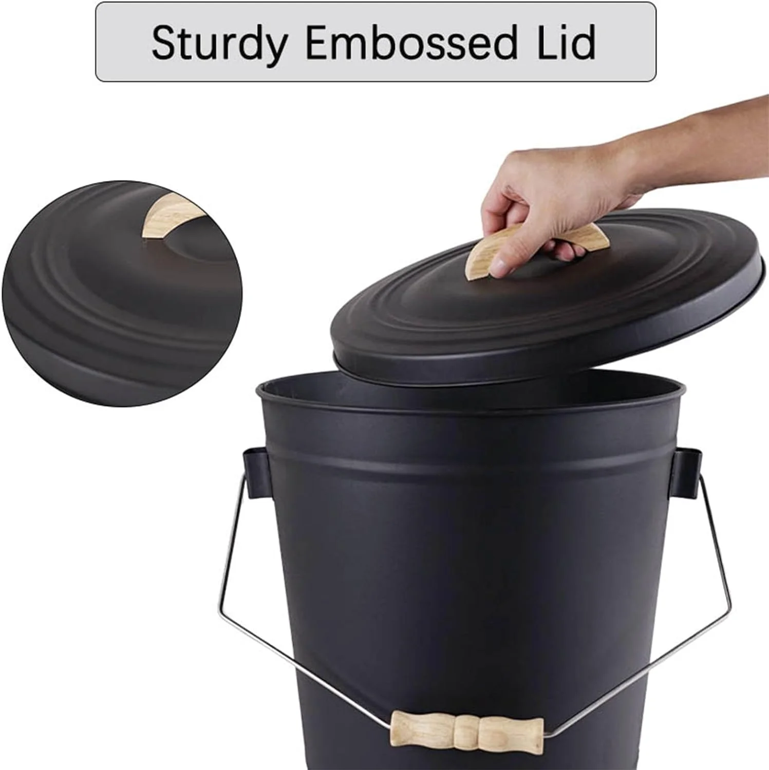 Ash Bucket With Lid And Shovel, Hand Broom And Gloves, 5.2 Gallon Large Metal Ash Bucket For Fireplace Tools Set, Fire Pits, Wood Burning Stoves, Indoor And Outdoor, Camping, Grill, Black