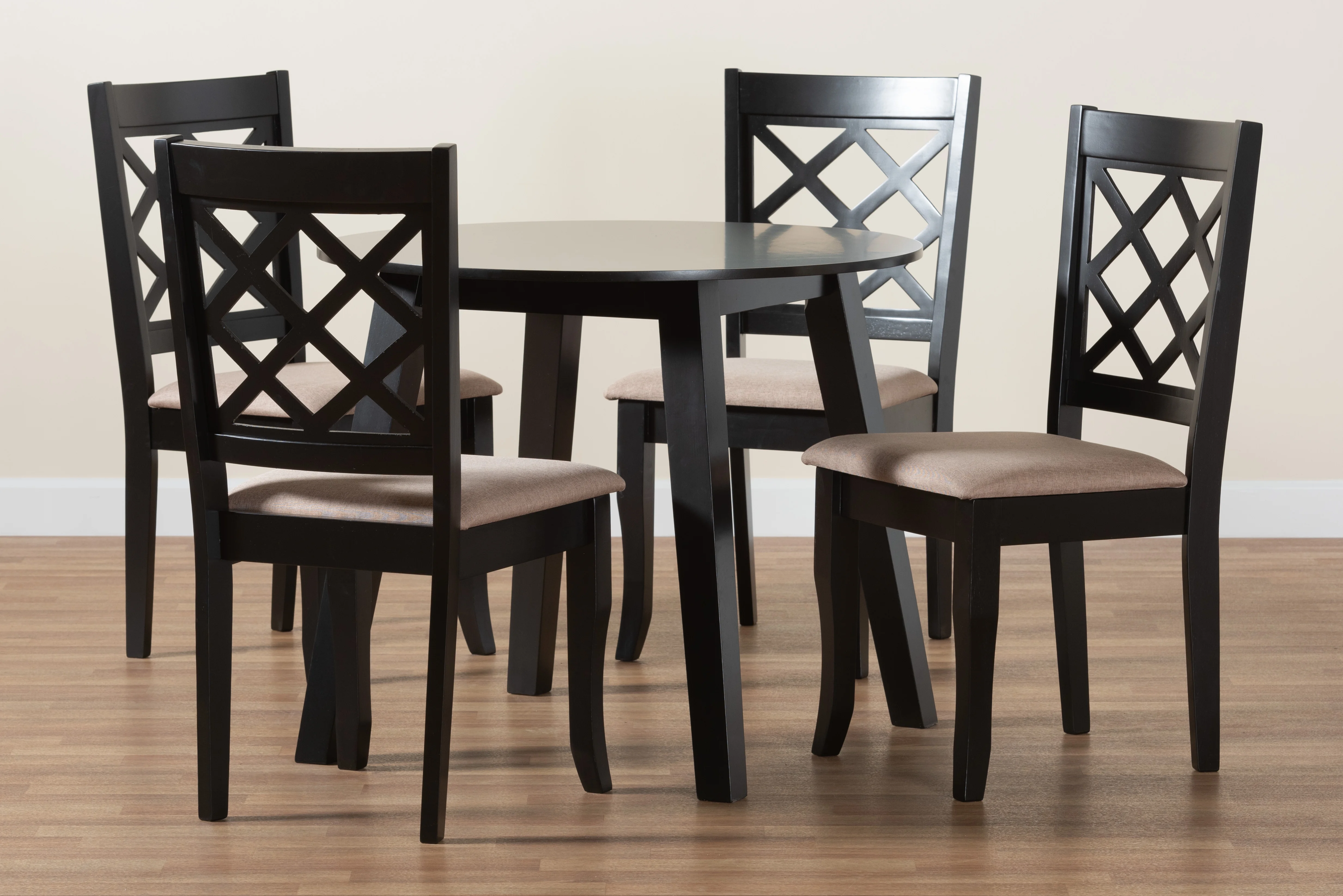 Baxton Studio Lexi Modern Beige Fabric and Dark Brown Finished Wood 5-Piece Dining Set