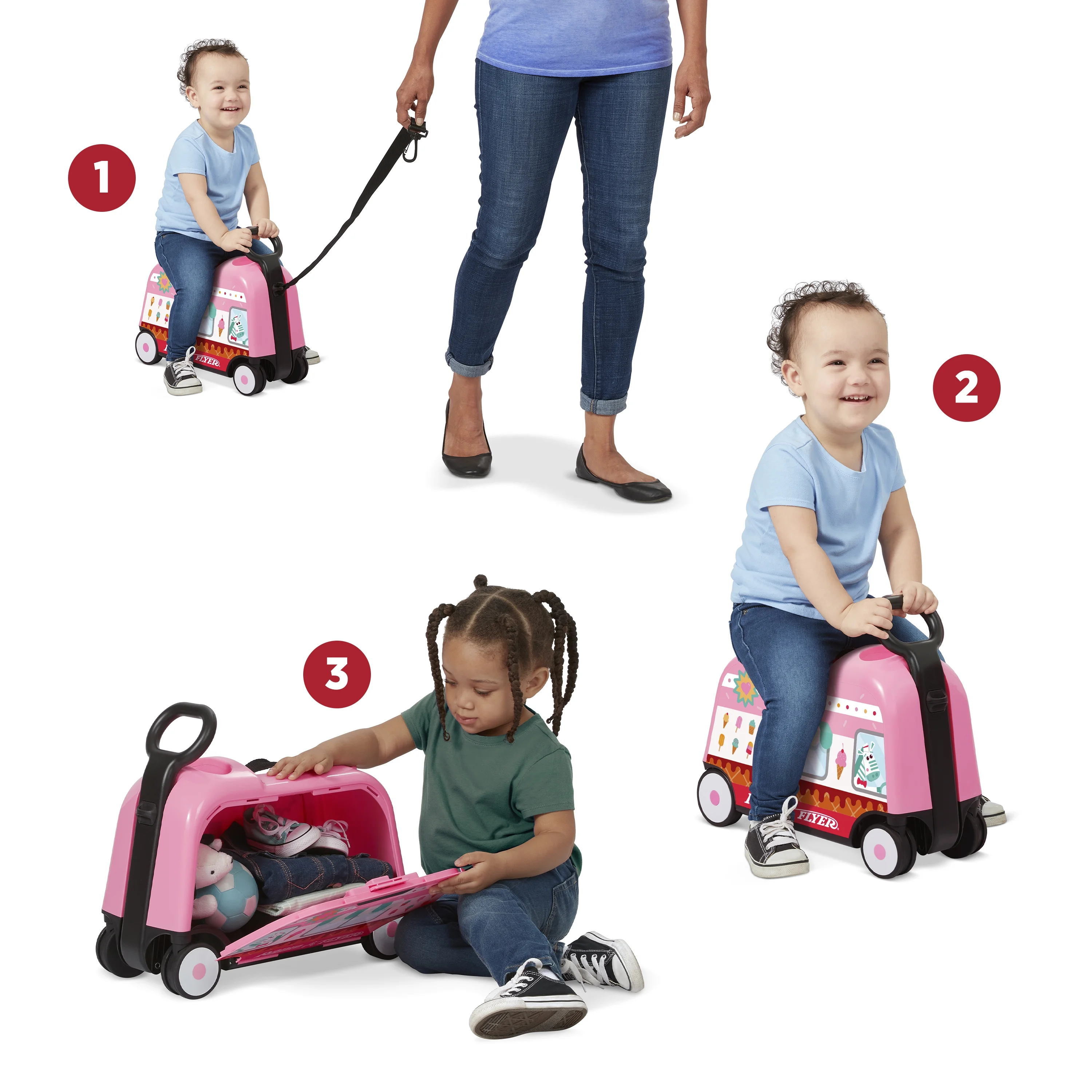 Radio Flyer, 3-in-1 Happy Trav’ler Ice Cream Truck, Unisex Storage Ride-on