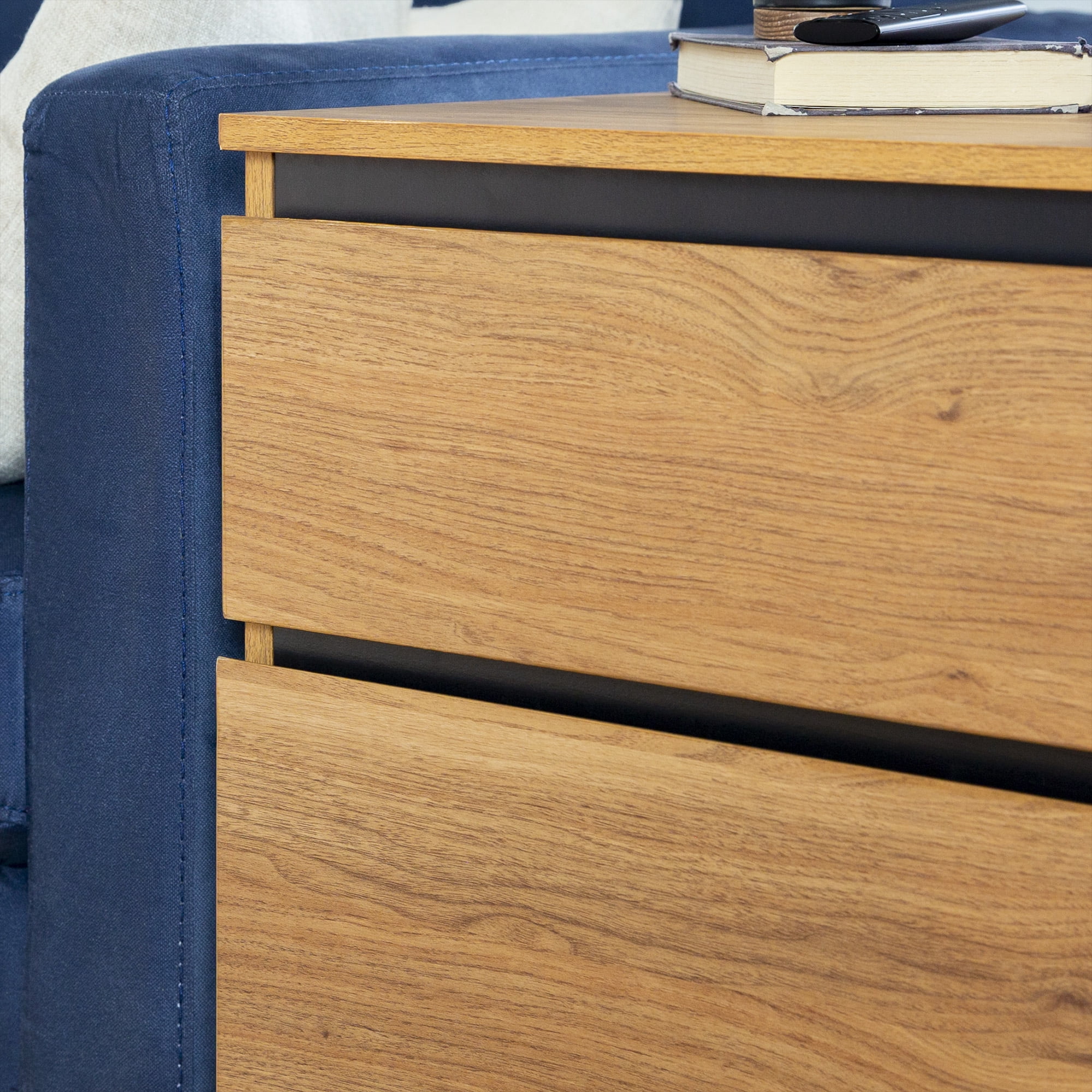 Walker Edison Industrial 2-Drawer Nightstand, Set of 2, English Oak