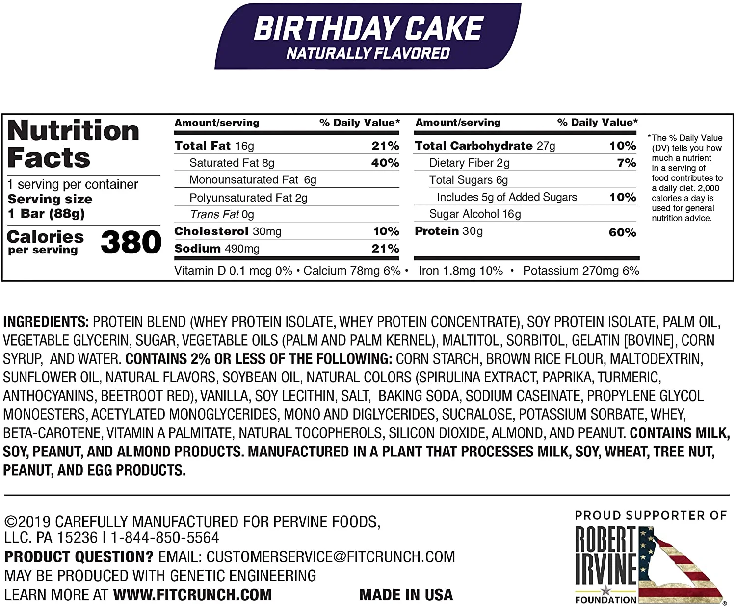 Fit Crunch Protein Bar, Birthday Cake, 30g Protein, 12 ct.
