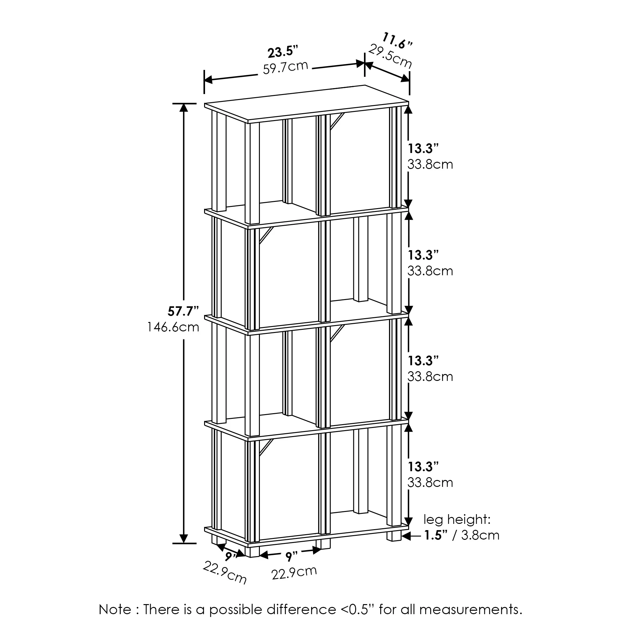 Furinno Brahms 5-Tier Storage Shelf with 4 Doors, French Oak Grey/Black