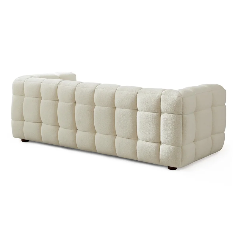 Hollis Mid Century Modern Living Room Cream Boucle Fabric Sofa