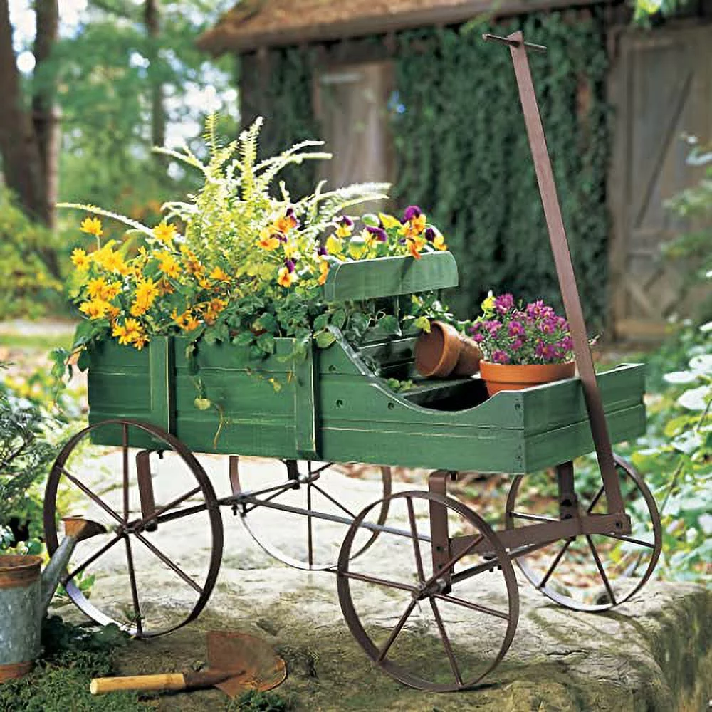 Amish Wagon Decorative Indoor/Outdoor Garden Backyard Planter Green