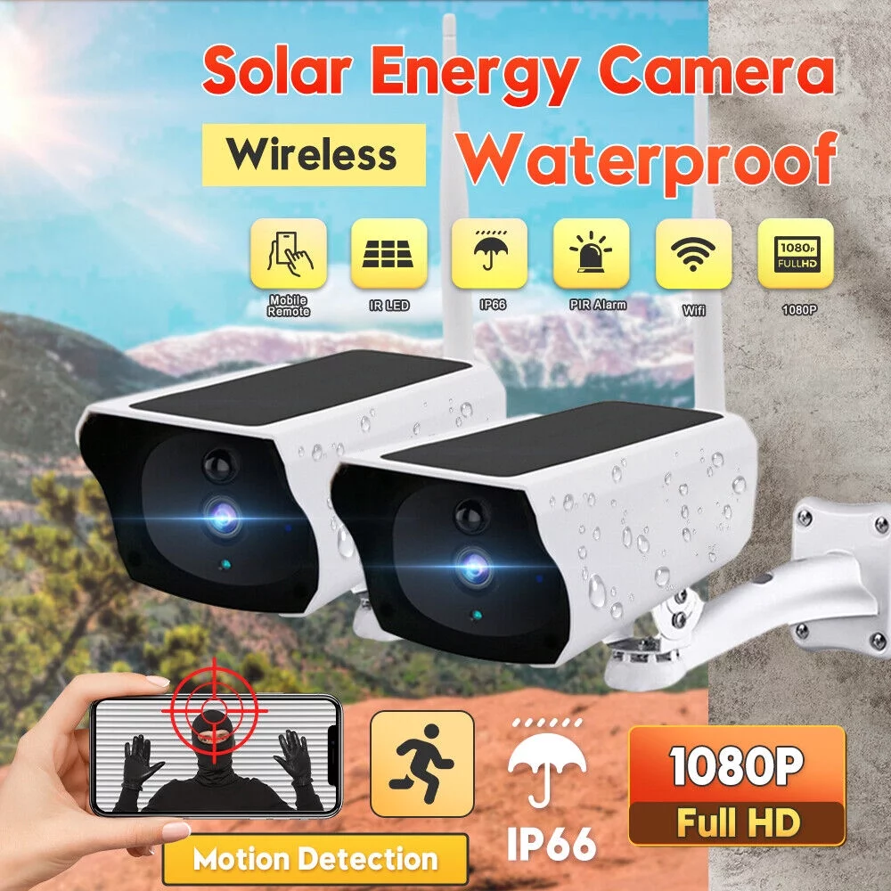 MDHAND HD 1080P Wireless Solar Power Wifi Outdoor Home Security IP Camera Night Vision