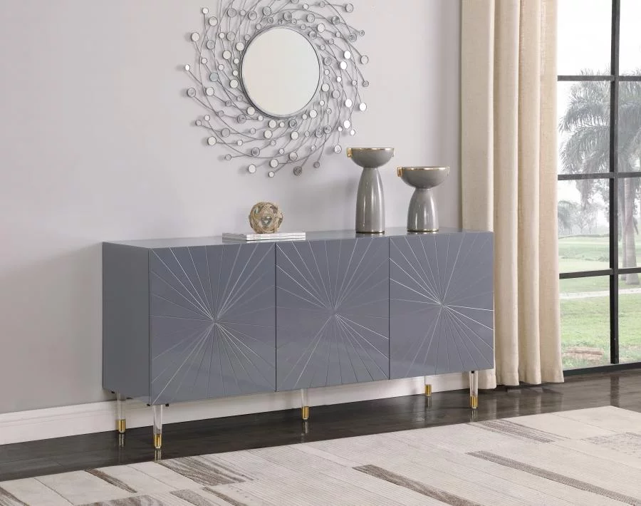 Grey Lacquer Sideboard/Buffet w/Acrylic Legs Meridian Furniture Starburst