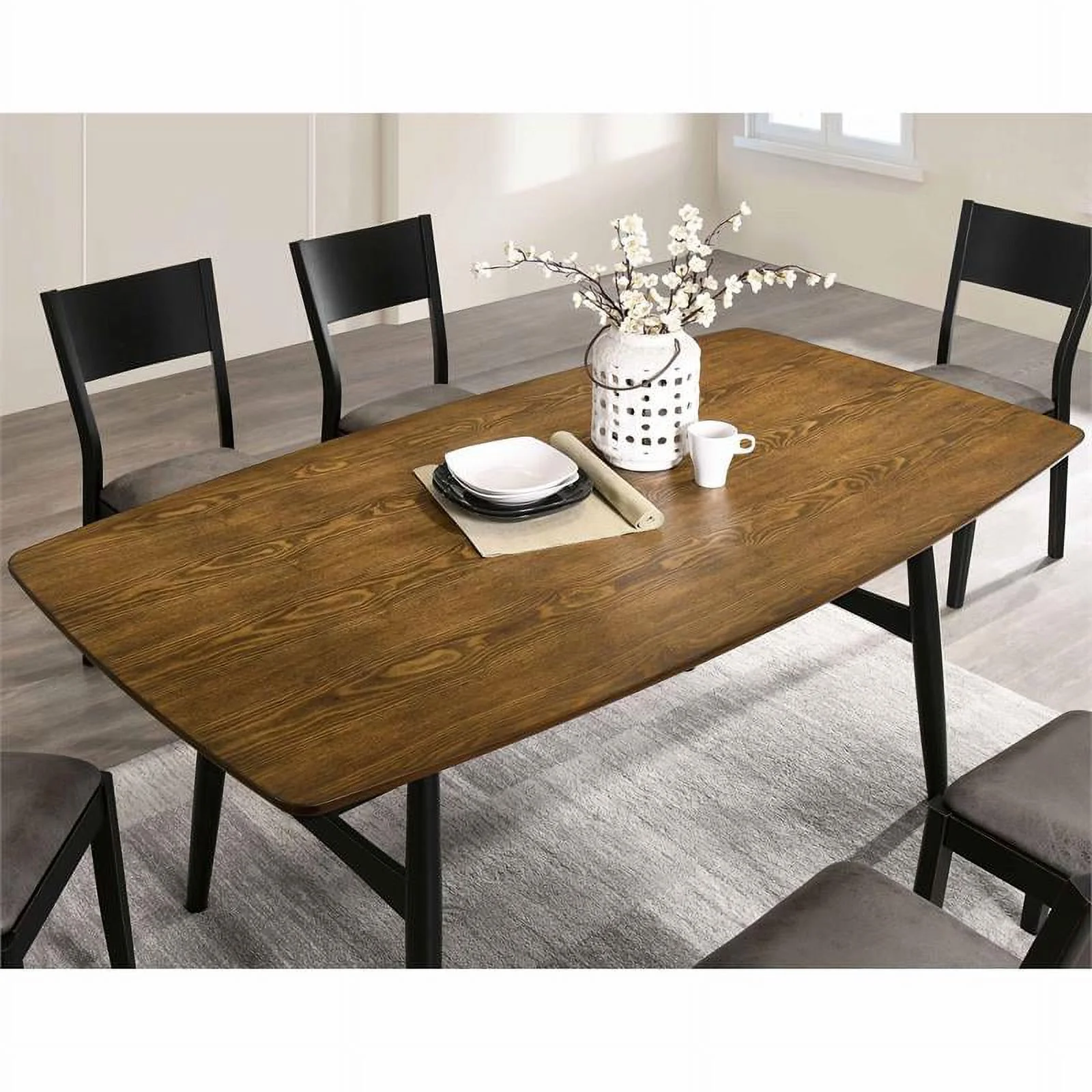 FOA Kapok Wood Padded 5-Piece Dining Set in Black and Gray